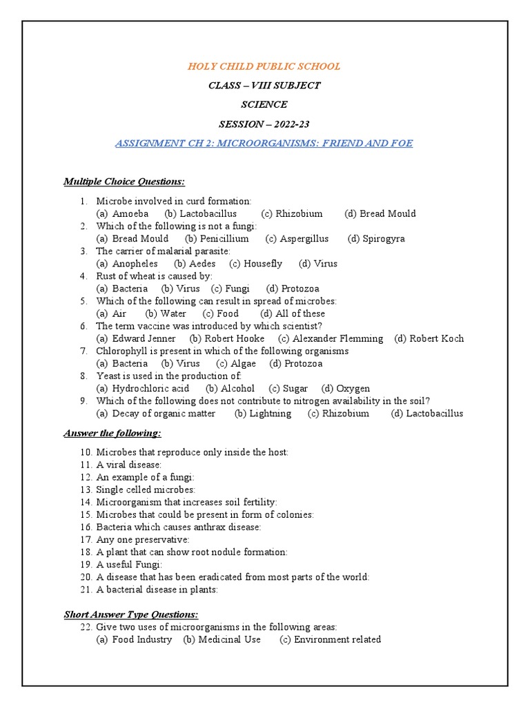 Chapter 2 Microorganisms Assignment Pdf