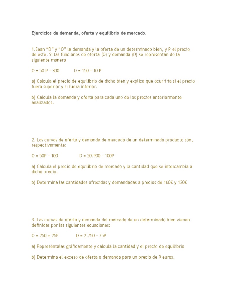 Ejercicios de oferta y demanda 4 ESO | PDF