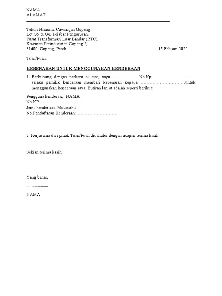 Surat Menggunakan Kenderaan | PDF