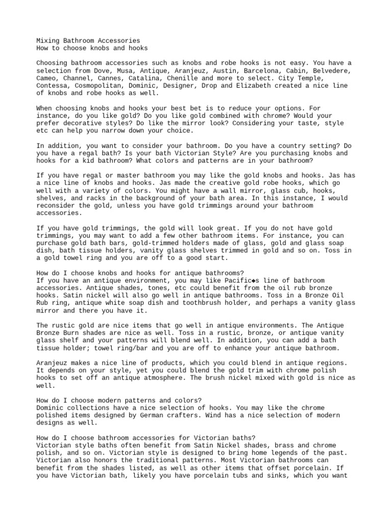 Mixing Bathroom Accessories PDF Bathroom