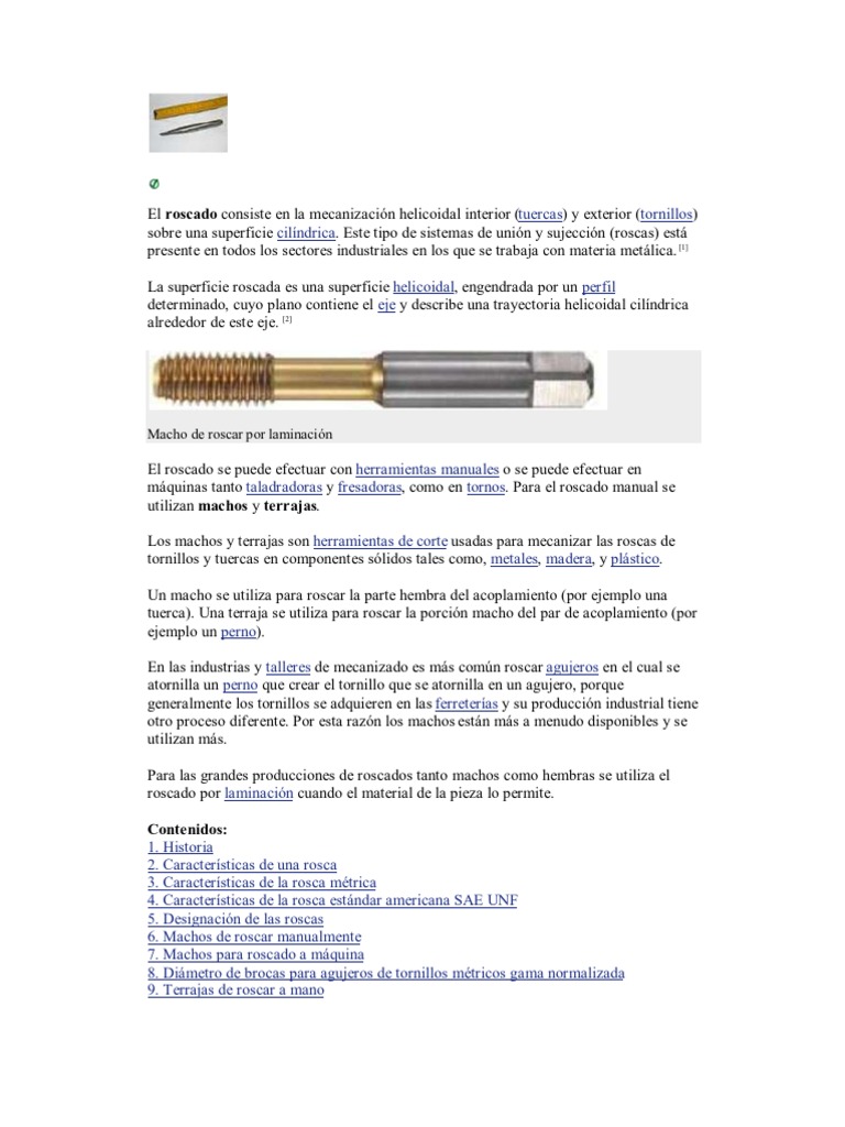 Tipos y Proceso de Roscado Manual | PDF | Tornillo | Artesanías