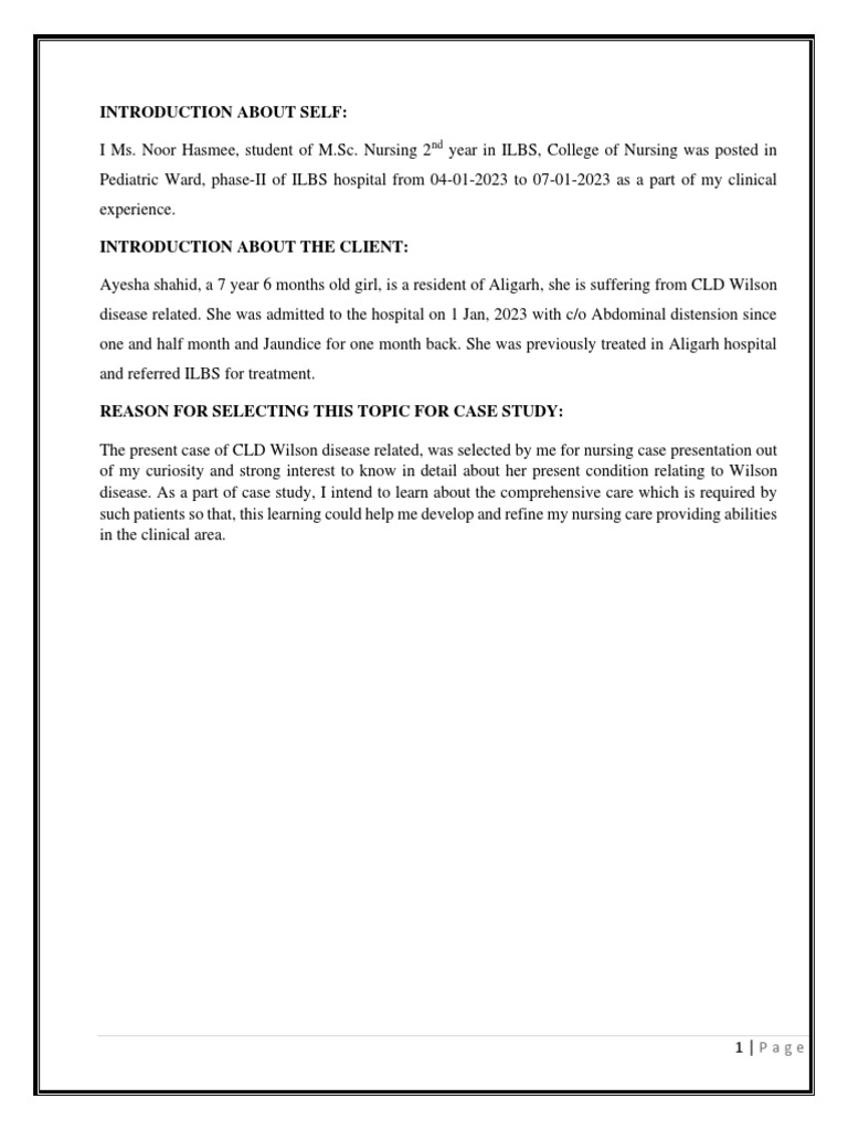 Wilsons Case Study PDF Cirrhosis Liver