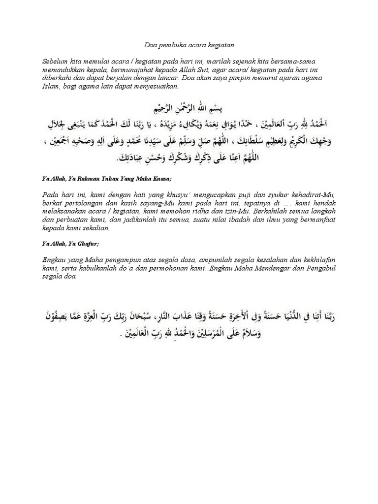 Doa Pembuka Acara Kegiatan Pdf