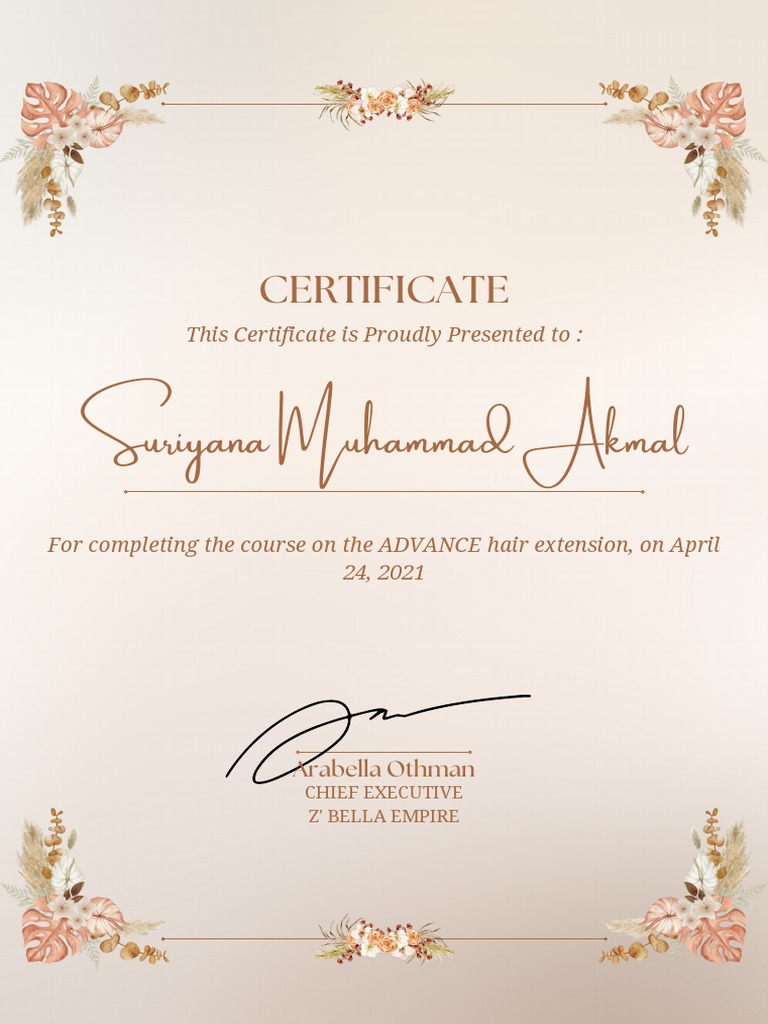 ZBella Hair Extension Certificate PDF