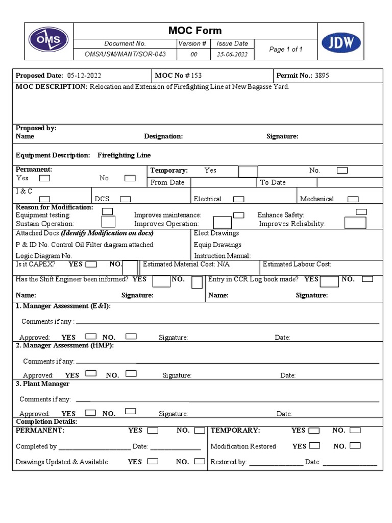 MOC Form | PDF