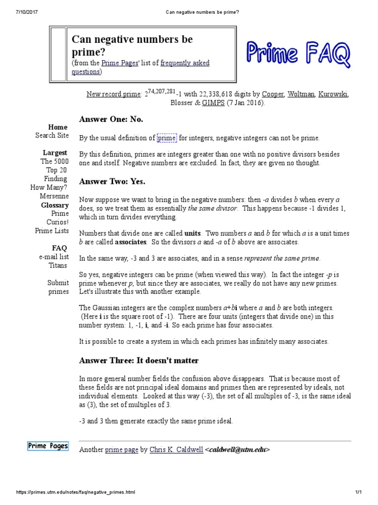 Negative Numbers and Prime Status | PDF | Prime Number | Integer