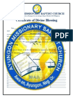 Ayungon Missionary Baptist Church Divine Blessing Certificate