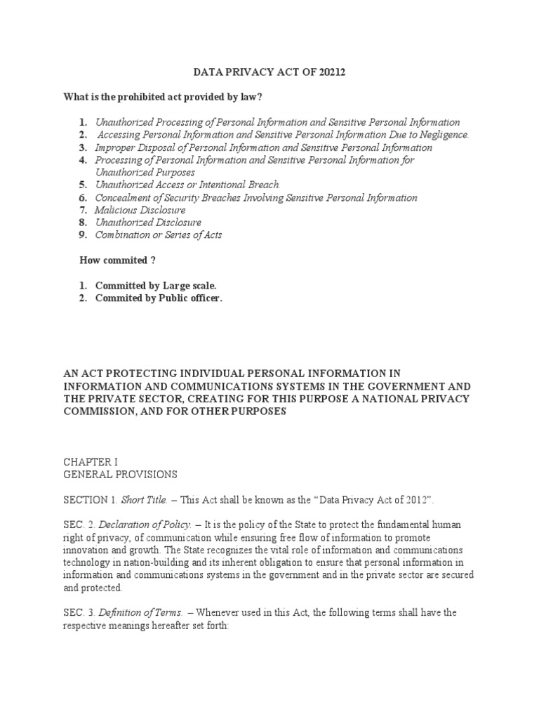 Data Privacy Act of 20212 PDF Information Security Privacy