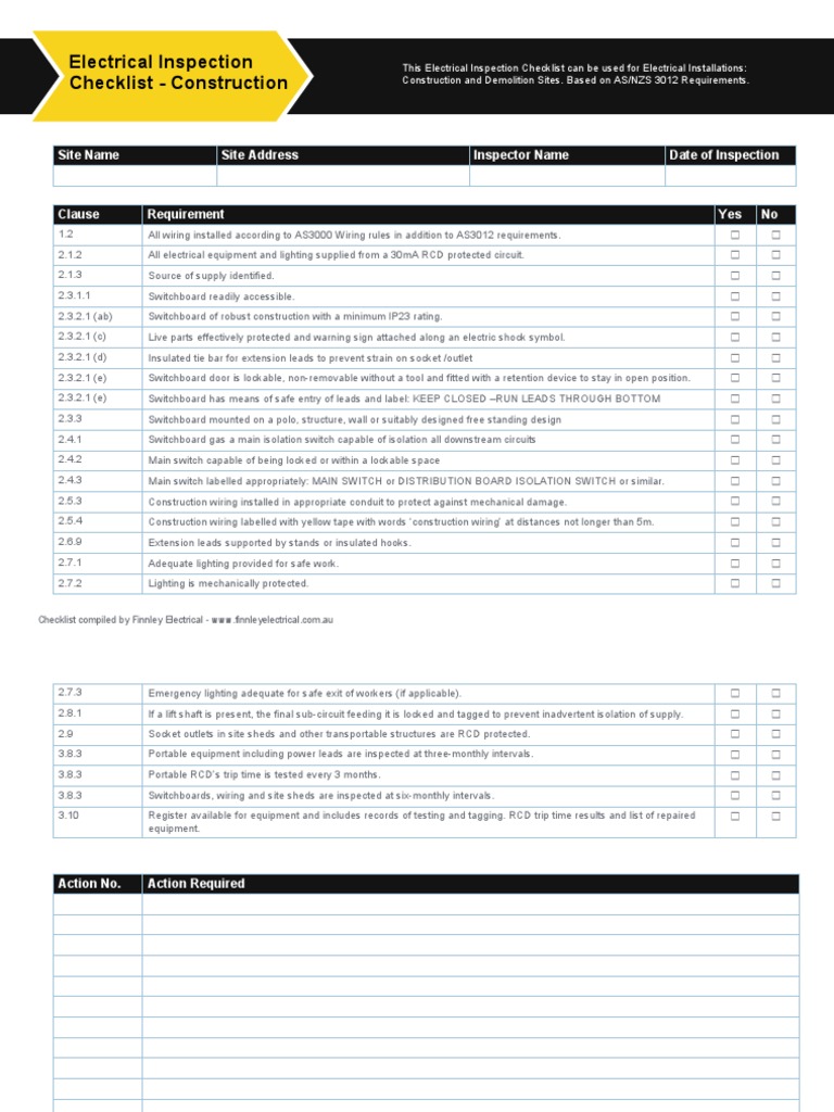 Construction Electrical Inspection Checklist | PDF | Electrical Wiring ...