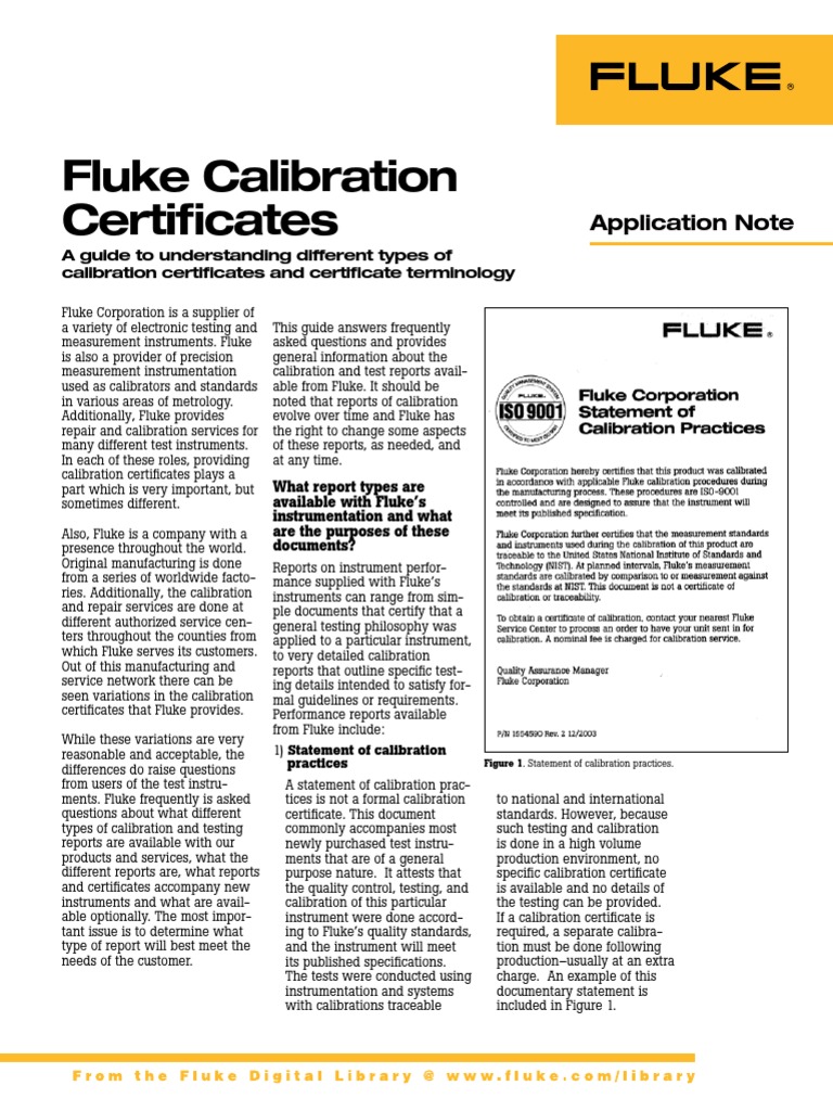 Fluke Calibration Certificates PDF Calibration Metrology