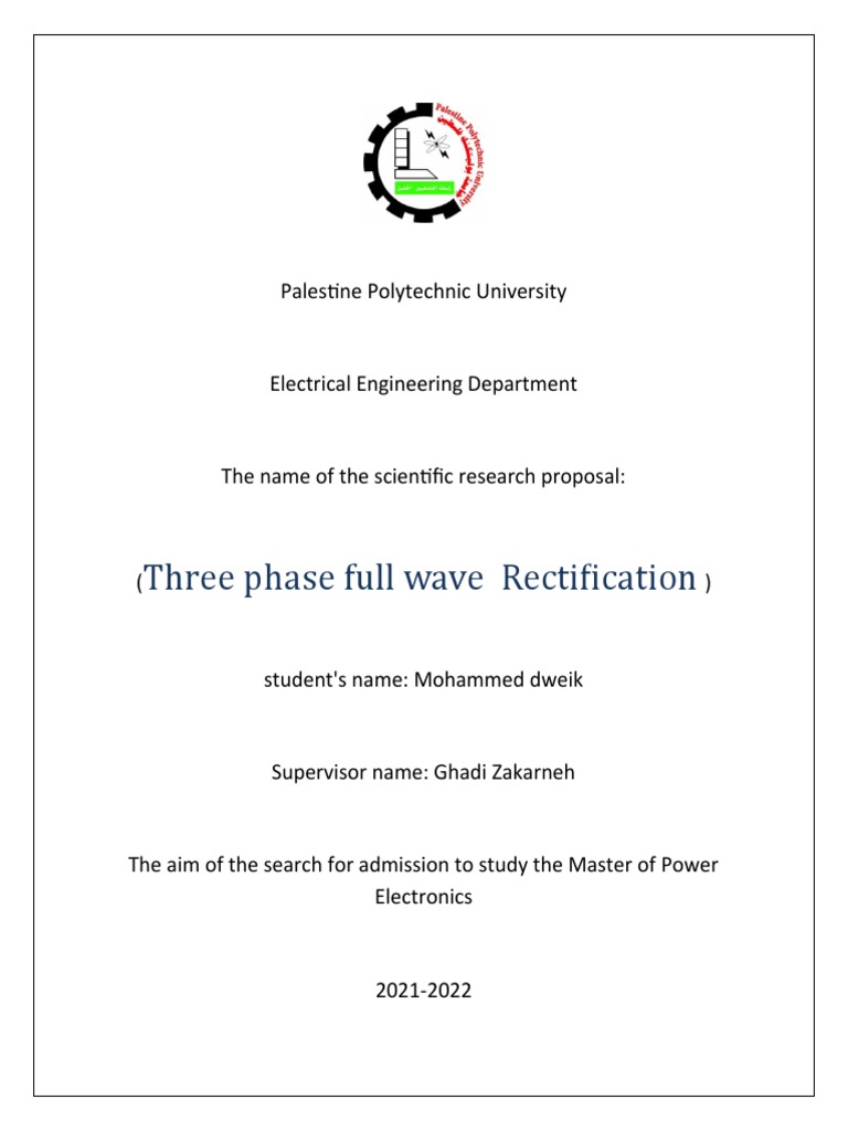 Three Phase Full Wave Rectification A Proposed Experimental Study on