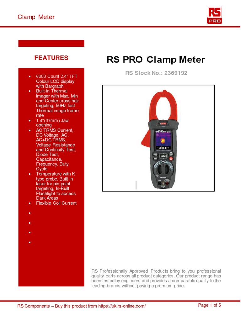 RS PRO Clamp Meter: Features | PDF | Alternating Current | Manufactured ...
