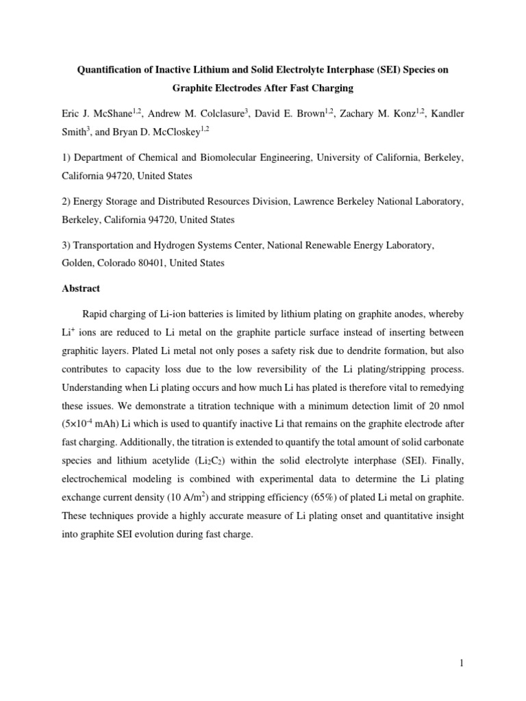 Quantification Of Inactive Lithium And Solid Electrolyte Interphase Sei