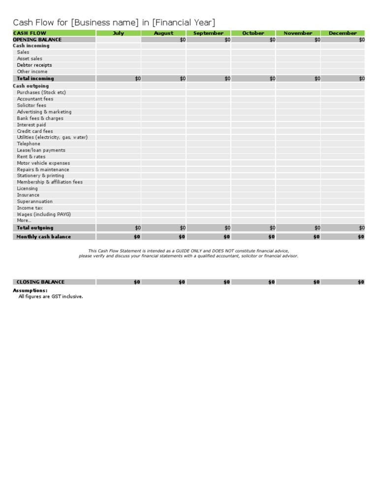 12-Month Cash Flow Statement Template | PDF | Cash Flow Statement | Fee