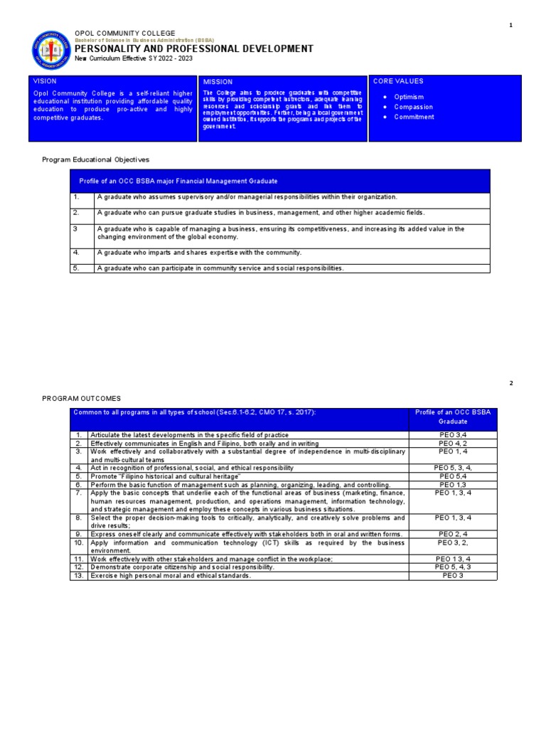 OCC BSBA Financial Management Program Overview | PDF | Leadership ...