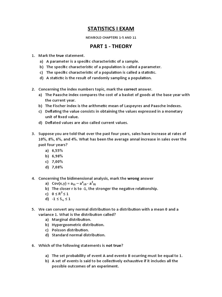 Statistics I Exam Pdf Probability Distribution Measure Theory