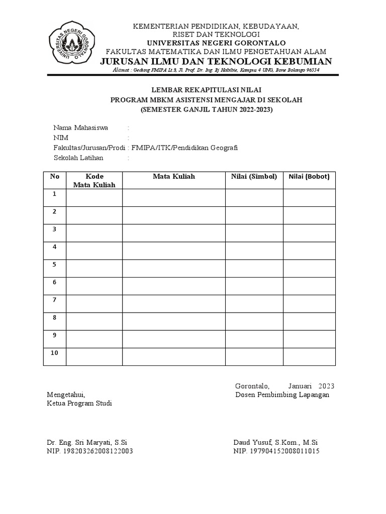 02 Format Rekap Penilaian Konversi Mbkm Pms Pdf