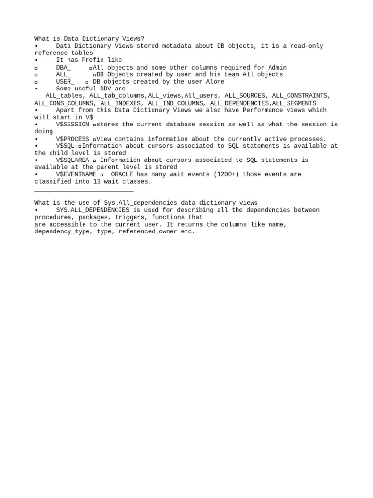 Data Dictionary View | PDF