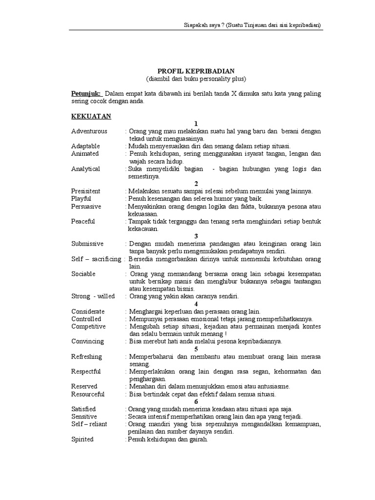 Lembar Test Personality | PDF