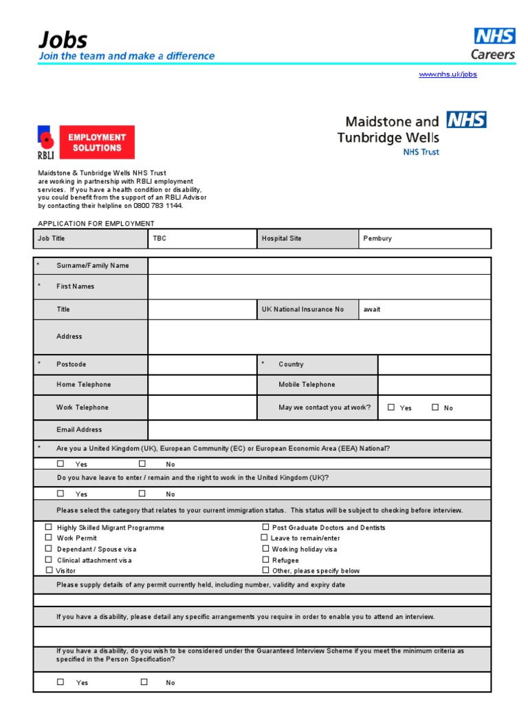 MTW NHS Job Application Form | PDF | Criminal Record | Labour