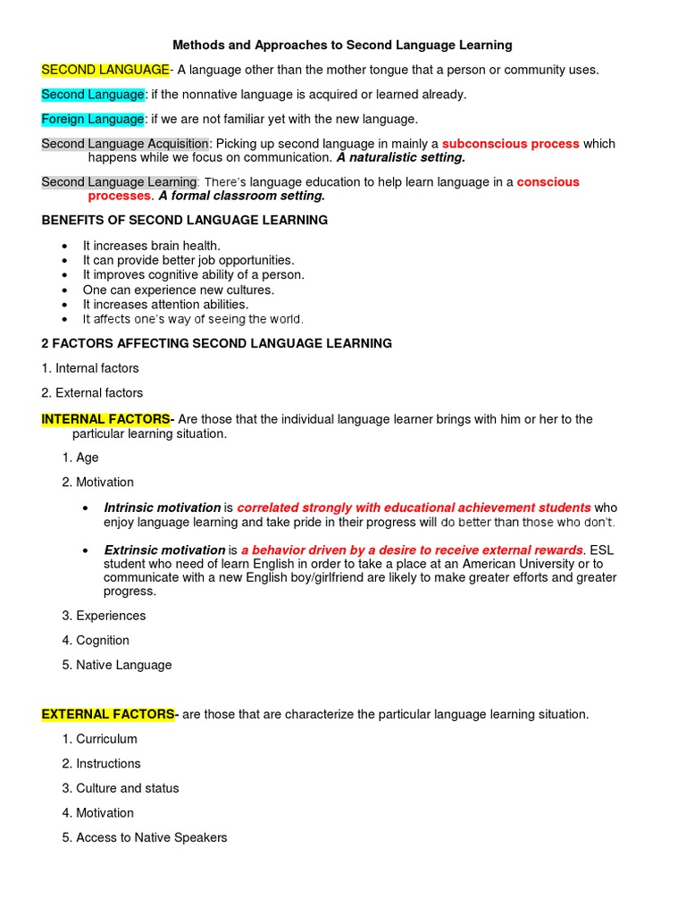 Second Language Acquisition Methods | PDF | Second Language Acquisition ...
