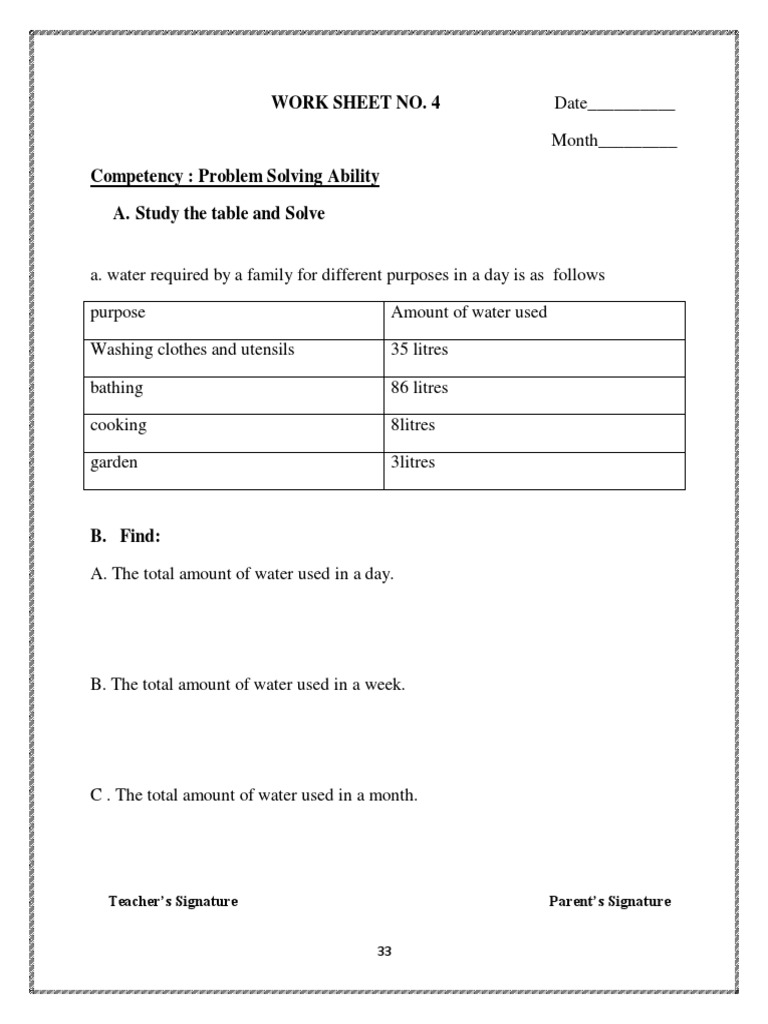 CBSE Class 4 Maths Revision Worksheet (55) Jugs and Mugs PDF