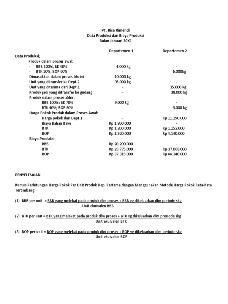 Rumus Perhitungan Harga Pokok Produk Dengan Metode Rata-Rata Tertimbang ...
