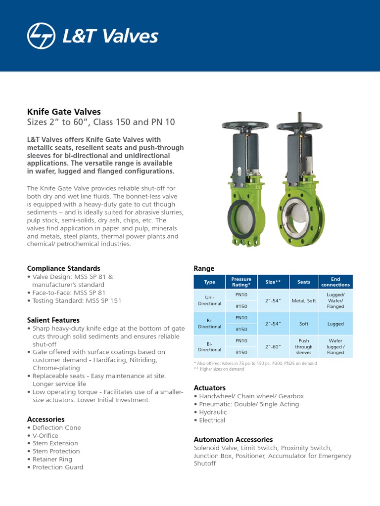LT Valves Knife Gate Valves | PDF | Valve | Actuator