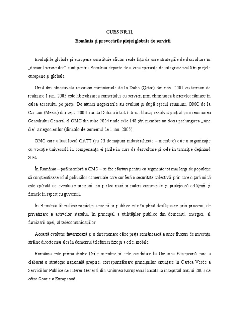Romania Si Piata Globala de Servicii | PDF