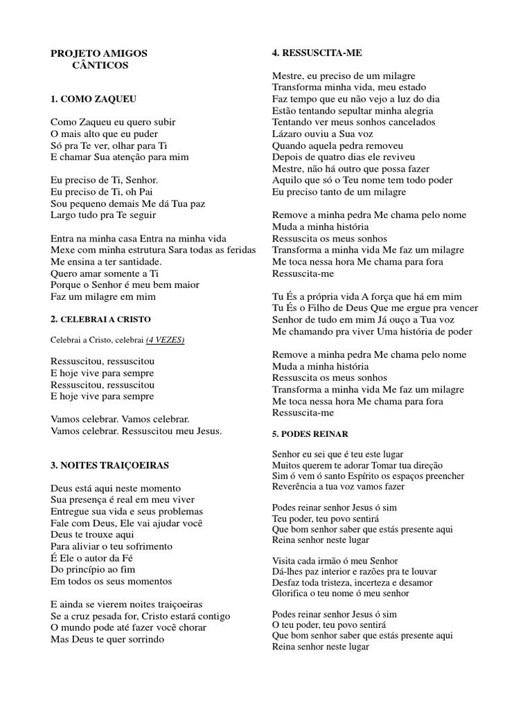Cânticos Projeto Amigos Download Grátis Pdf Jesus Deus