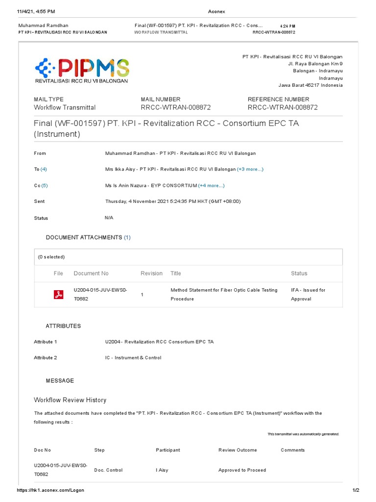 Method Statement for Fiber Optic Cable Testing Procedure Receives Final