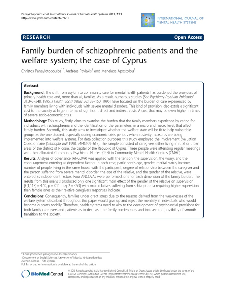 Family Burden of Schizophrenic Patients and The Welfare System The Case
