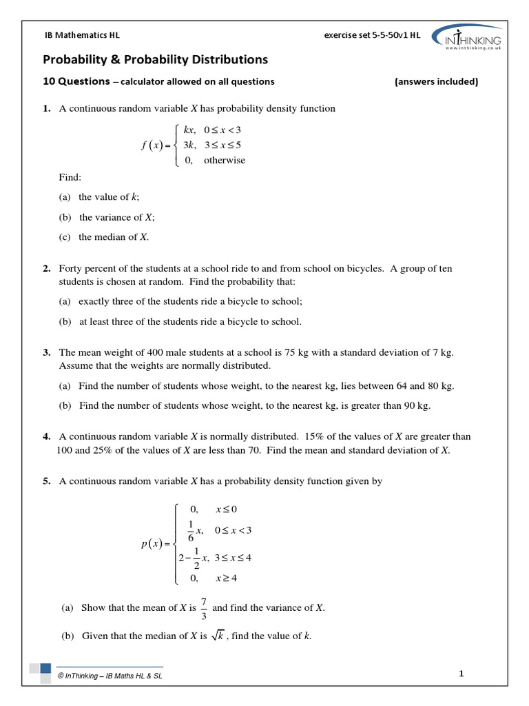 Exs 5-5-50v1 HL Prob-Prob Dist | PDF | Normal Distribution ...
