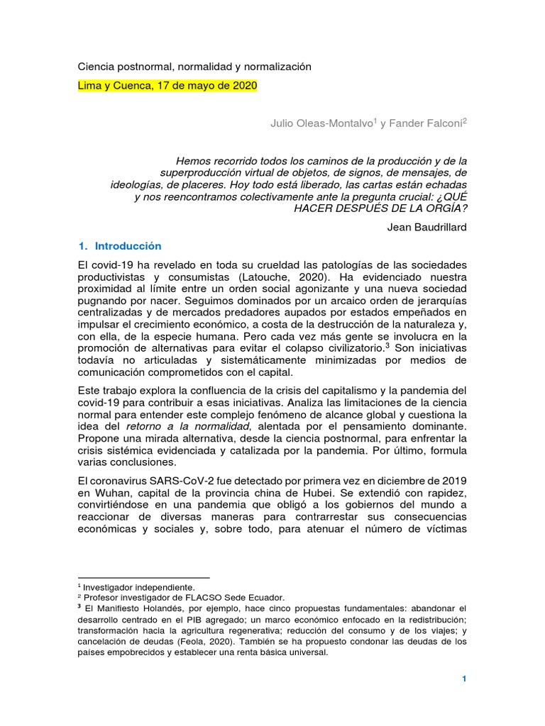 Ciencia Postnormal Normalidad y Normalizacion | PDF | Capitalismo ...