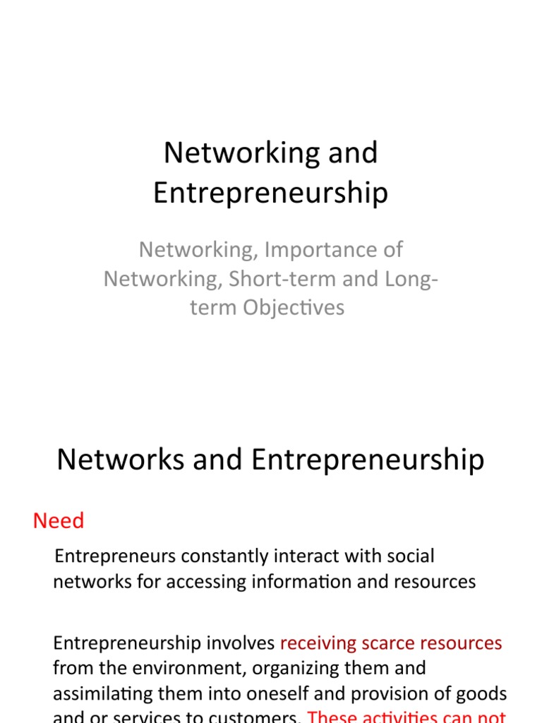 Networking and Entrepreneurship PDF Entrepreneurship Innovation