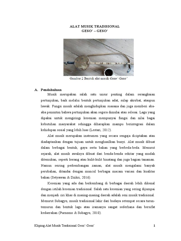 Alat Musik Tradisional Geso'Geso | PDF