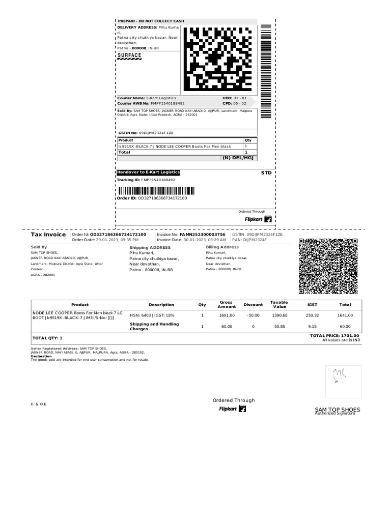 Lee Cooper Men's Boots Order Invoices | PDF | Government | Bharatiya ...