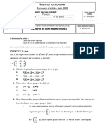 Mathématique 2nd Cycle Parcours Innovation Sujet Juin 2020