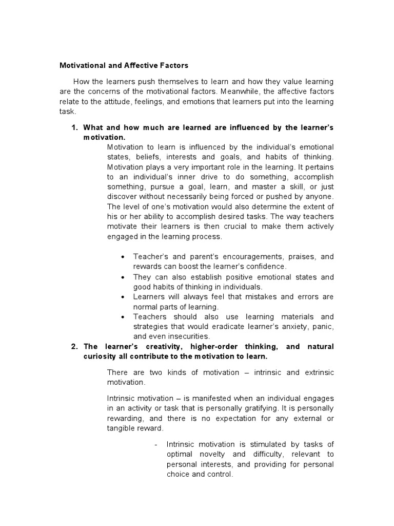 Motivational and Affective Factors in Learning | PDF | Motivational ...