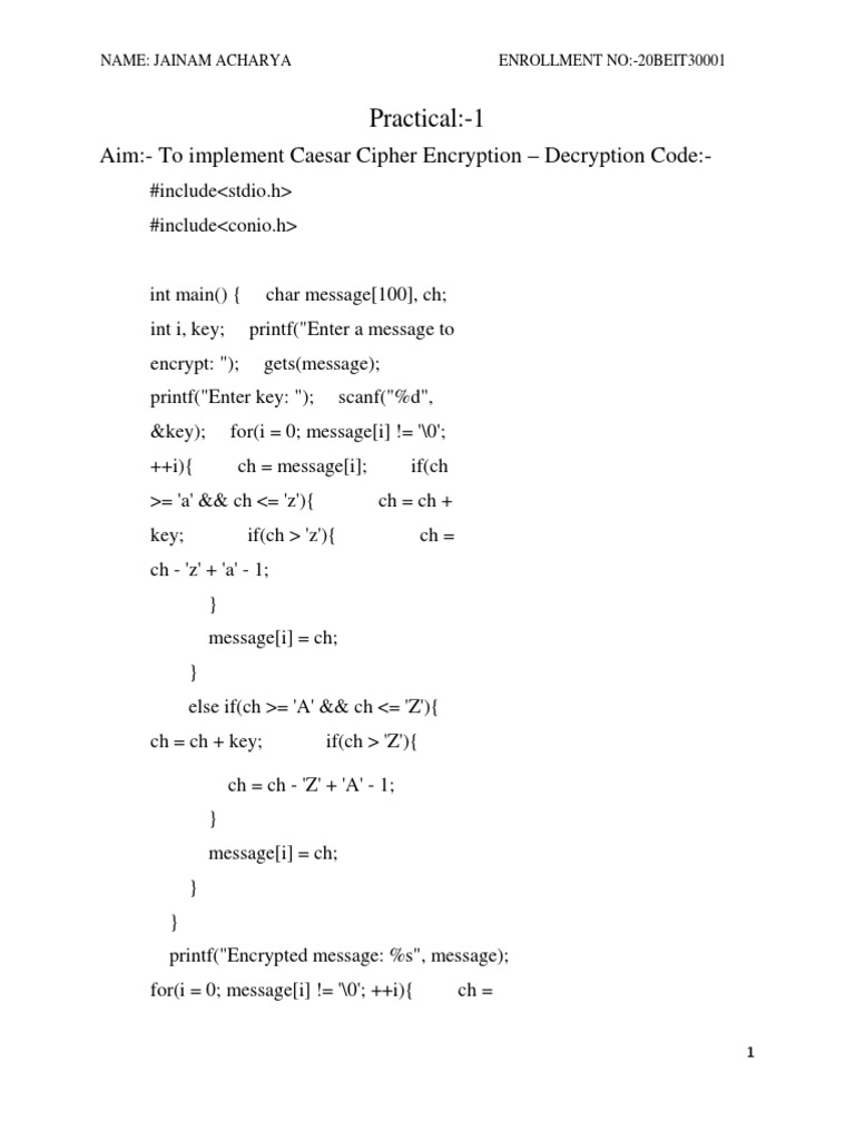 To Implement Caesar Cipher Encryption Decryption