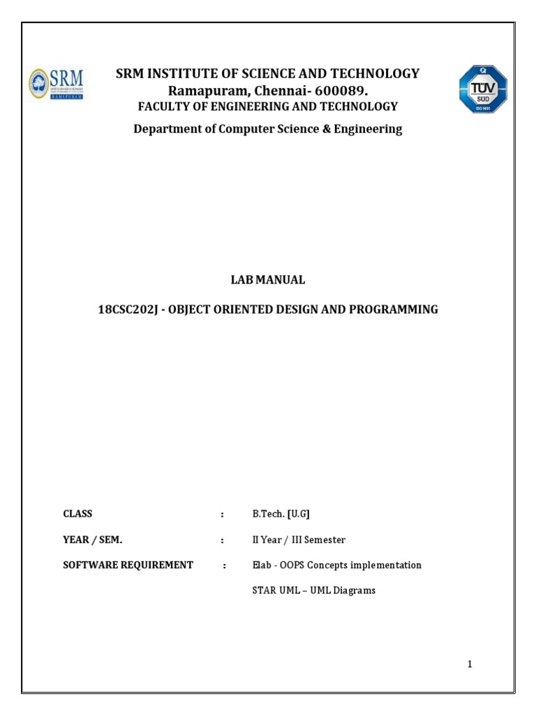 OODP Lab Manual for B.Tech Students | PDF | Programming | Constructor ...