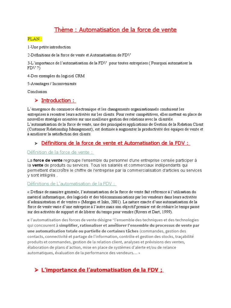 Automatisation de la Force de Vente | PDF | Sodles | Gestion de la ...