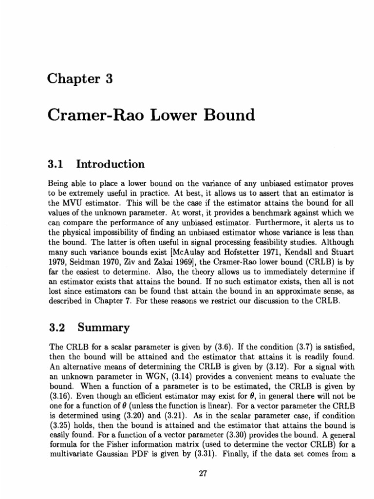 Fundamentals of Statistical Signal Processing, Volume I Estimation