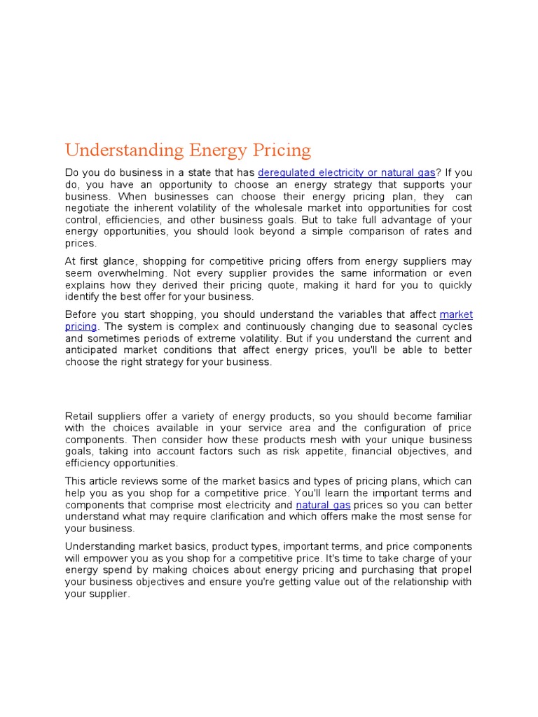 Understanding Energy Pricing PDF Pricing Natural Gas