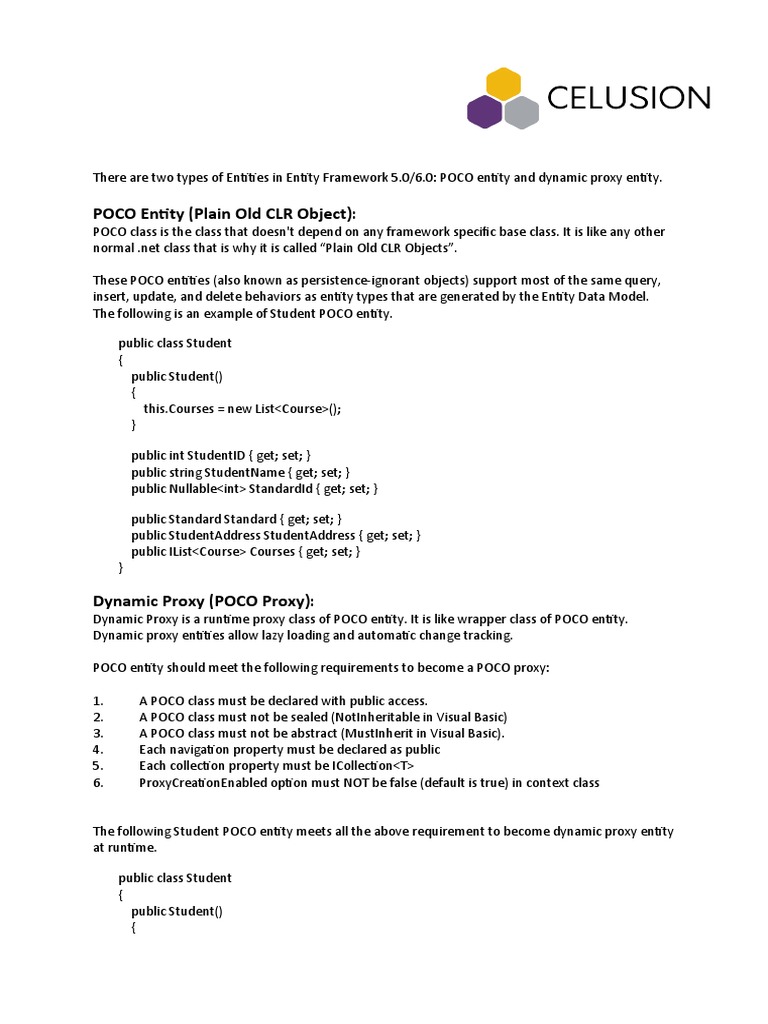 Entity Framework: POCO vs Proxy | PDF | Class (Computer Programming ...