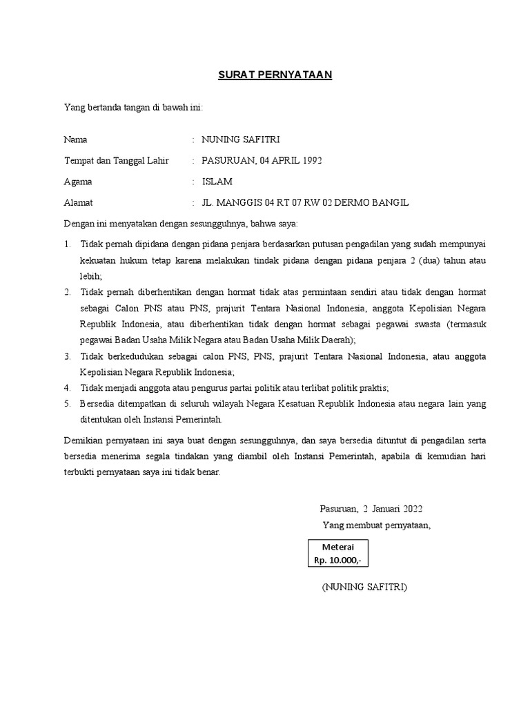 Surat pernyataan p3k pdf