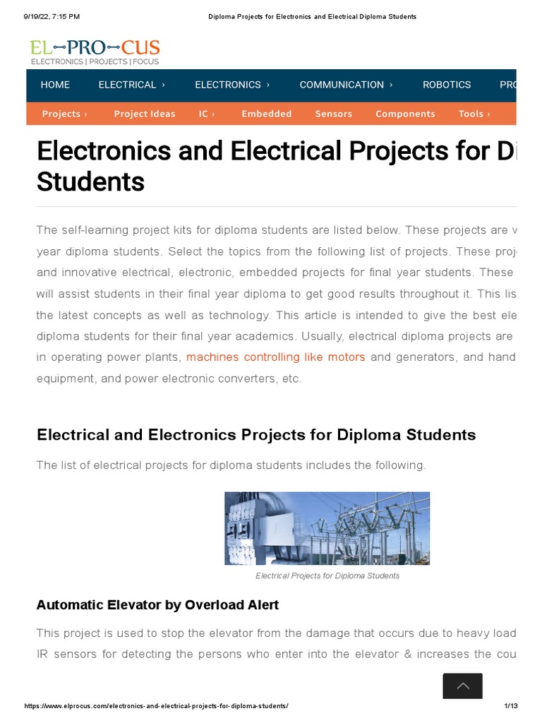 Diploma Projects For Electronics and Electrical Diploma Students PDF