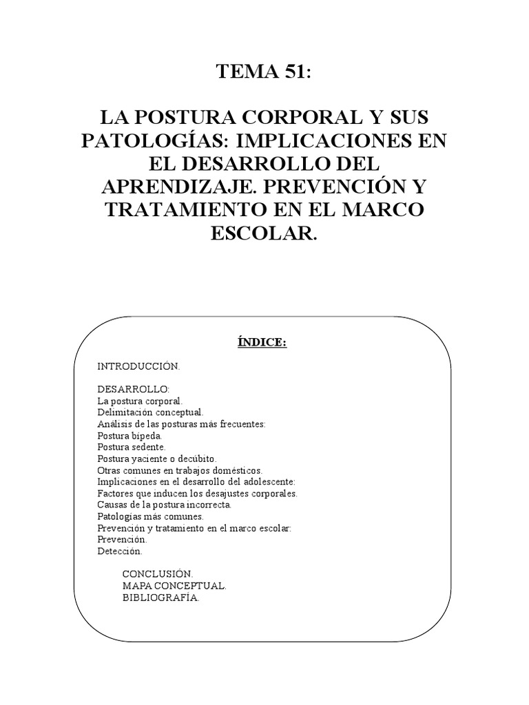 Tema 51, Índice de La Postura Corporal | PDF | La columna vertebral ...