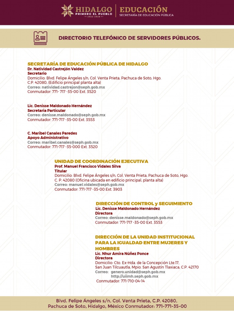 Directorio de Contactos SEPH Hidalgo | PDF