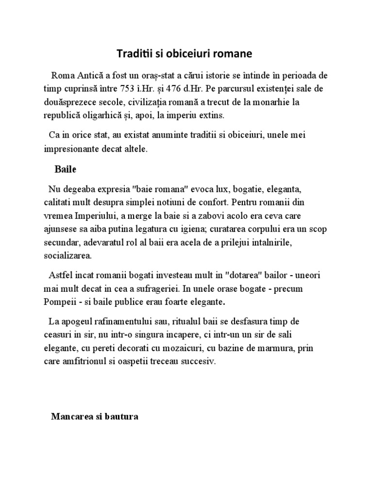 Traditii Si Obiceiuri Romane | PDF